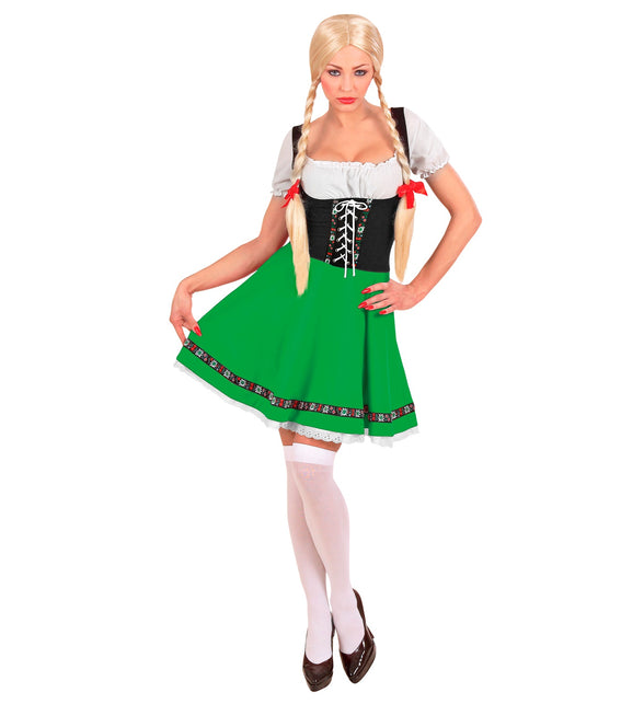 Tiroler jurkje Lilly met groene klokrok en zwart geveterd lijfje voor dames, Oktoberfest