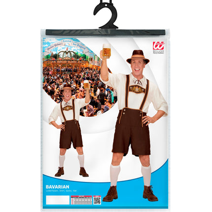 Tiroler kostuum heren in verpakking met maattabel van S tot XXXL voor Oktoberfest