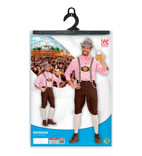 Tiroler oktoberfest kleding Mario in verpakking met shirt en lederhosen van Widmann