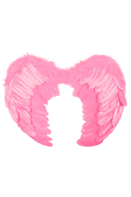 Veren vleugels roze van 55 x 40 cm met pluizige bovenrand, voor een engelenoutfit