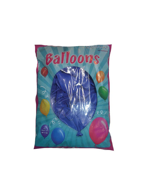 Verpakking van 100 navy blauwe latex ballonnen van Funny Fashion, zak met maataanduiding 30 cm