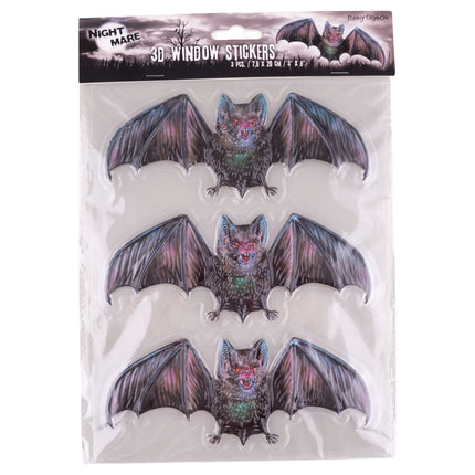 Verpakking 3D window stickers vleermuis met 3 stickers van 7,6 x 20 cm