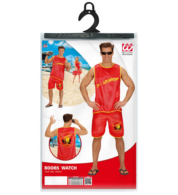 Verpakking badmeester pak Dennis van Widmann met top en shorts in de herenmaten S tot XL