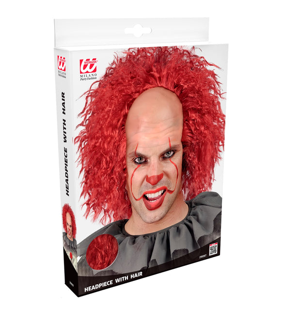 Verpakking van de enge clownspruik met rood haar van Widmann met kleurstaal