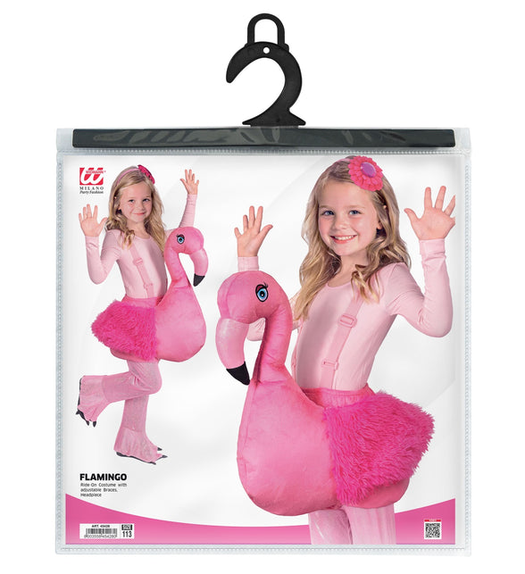 Verpakking flamingo kostuum meisjes maat 113 met ride-on kostuum, bretels en hoofddeksel