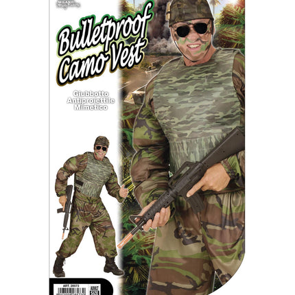 Verpakking van het kogelwerend vest camouflage van Widmann voor volwassenen