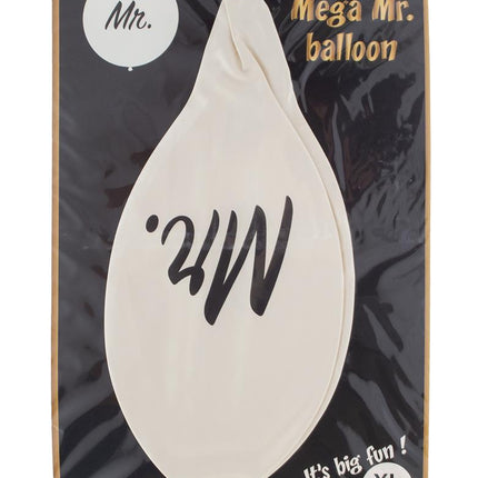 Verpakking Mr. ballon wit XL van Funny Fashion met platte latexballon en maataanduiding 92 cm