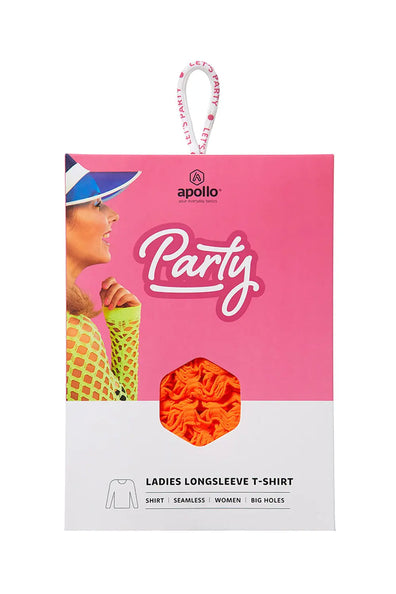Verpakking van het neonoranje netshirt voor dames met lange mouw