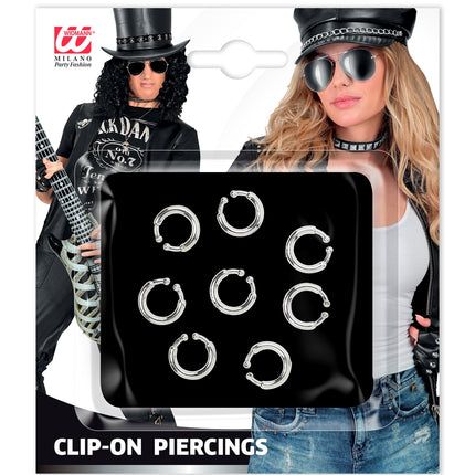 Verpakking van de nep piercing clip in zilver van Widmann met rockerlook op de kaart