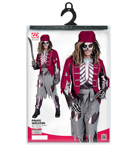 Verpakking piraat skelet kostuum Jack met shirt, vest, riem en broek in maten S tot XL