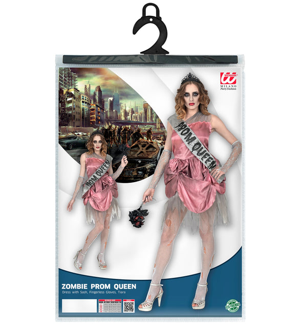 Verpakking van de zombie koninginnen jurk dames met jurk, sjerp, handschoenen en tiara
