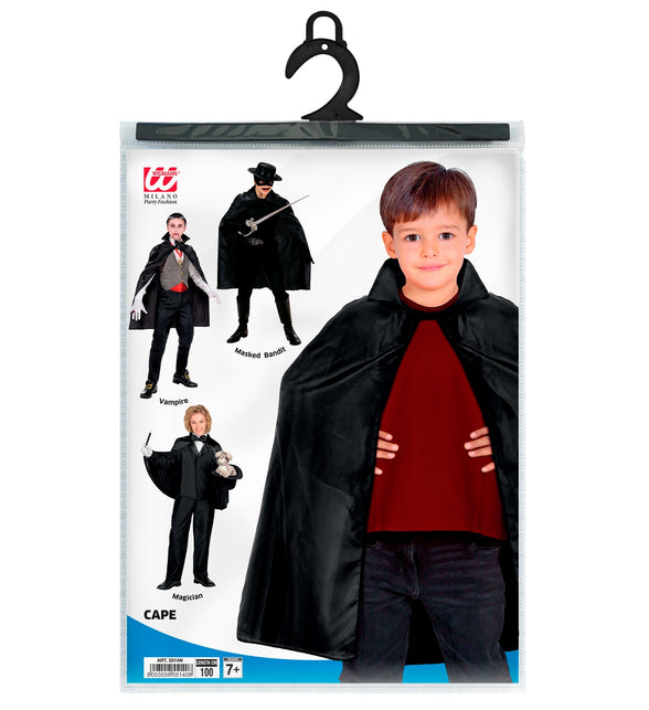 Verpakking Zorro cape kind met lengte 100 cm en looks als gemaskerde bandiet en vampier
