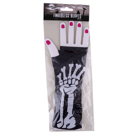 Verpakking van de zwarte skelethandschoenen zonder vingers, 35 cm, van Funny Fashion