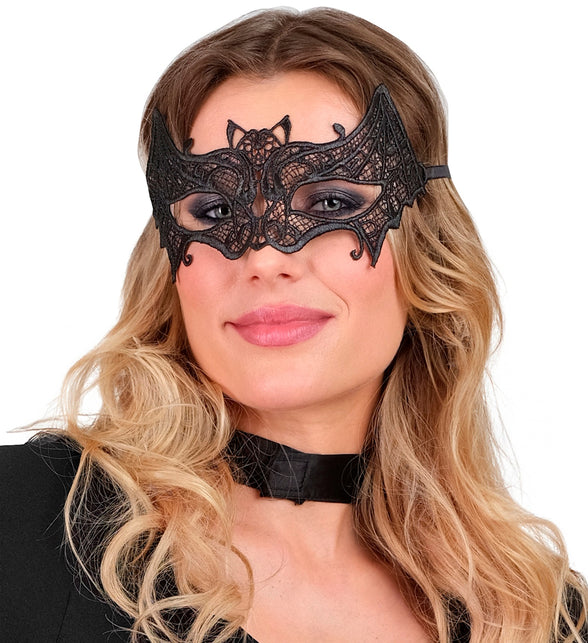 Vleermuis oogmasker met smal zwart elastiekbandje achter het hoofd