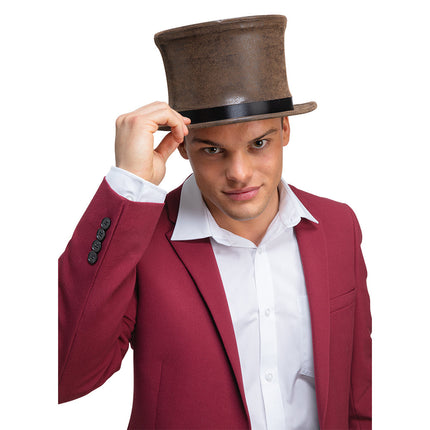 Wicked Costumes Bruine Suede Hoge Hoed
