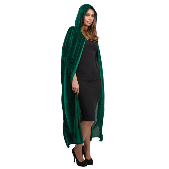 Wicked Costumes Mantel met Capuchon fluweel - Flessengroen 140cm
