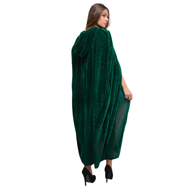 Wicked Costumes Mantel met Capuchon fluweel - Flessengroen 140cm