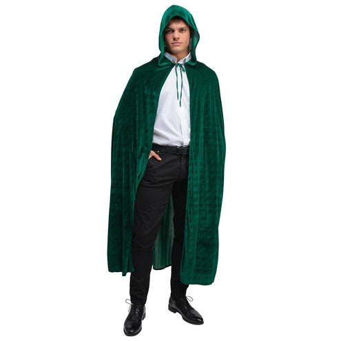 Wicked Costumes Mantel met Capuchon fluweel - Flessengroen 140cm