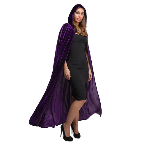 Wicked Costumes Mantel met kap fluweel - Donker Paars 140cm