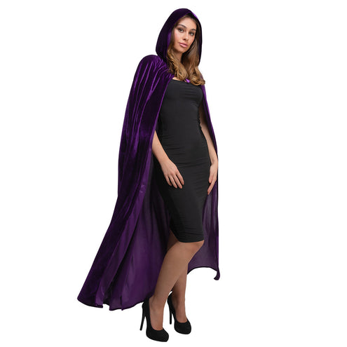 Wicked Costumes Mantel met kap fluweel - Donker Paars 140cm