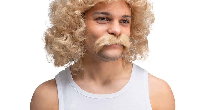 Wicked Costumes Pruik permanent met snor - blond