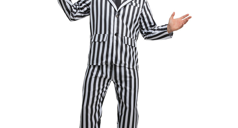 Wicked Costumes Zwart wit gestreept kostuum voor heren