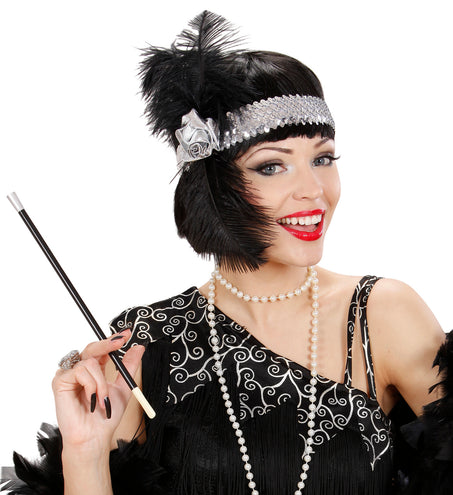 Widmann SRL 1920s pailleten hoofdband zilver met bloem en veren