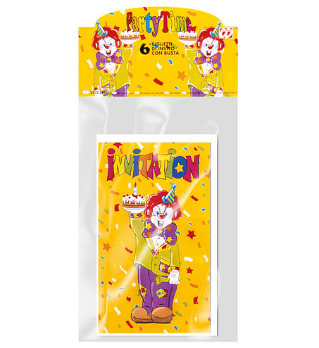 Widmann SRL 6 Uitnodigingen Clown Met Enveloppe