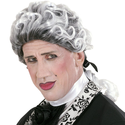 Widmann SRL Barok pruik met krul wit grijs
