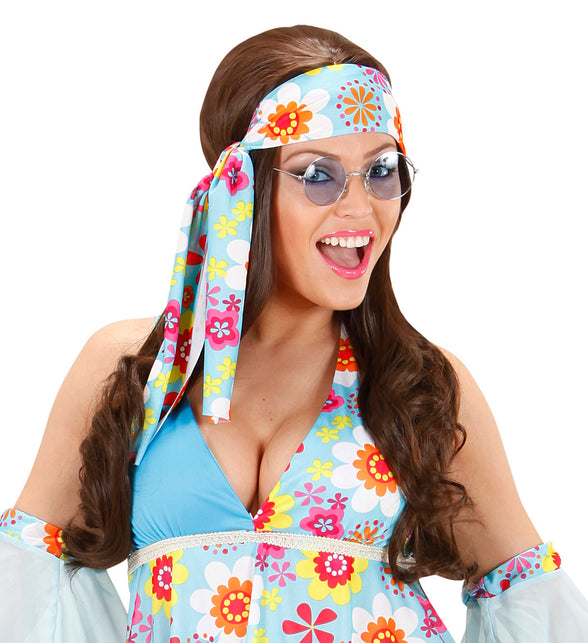 Widmann SRL Blauwe bril 70-er jaren Flower Power