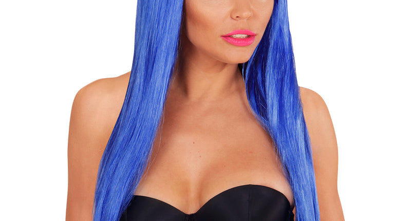 Widmann SRL Blauwe pruik met lang stijl haar