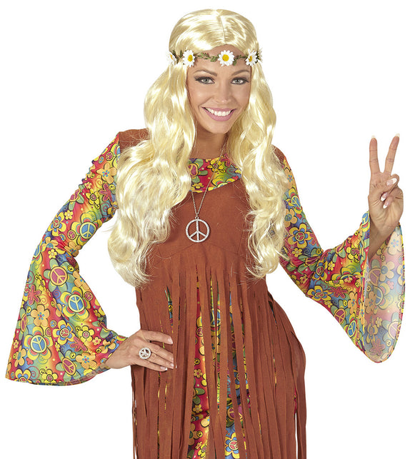 Widmann SRL Blonde hippie pruik met margrietjes