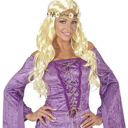 Widmann SRL Blonde hippie pruik met margrietjes