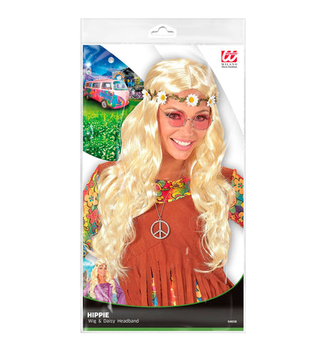 Widmann SRL Blonde hippie pruik met margrietjes