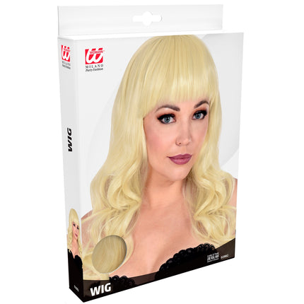 Widmann SRL Blonde pruik met pony en lang krullend haar