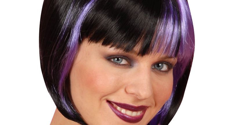 Widmann SRL Bob pruik zwart met paarse highlights