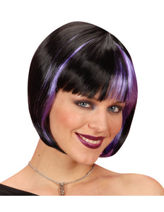 Widmann SRL Bob pruik zwart met paarse highlights