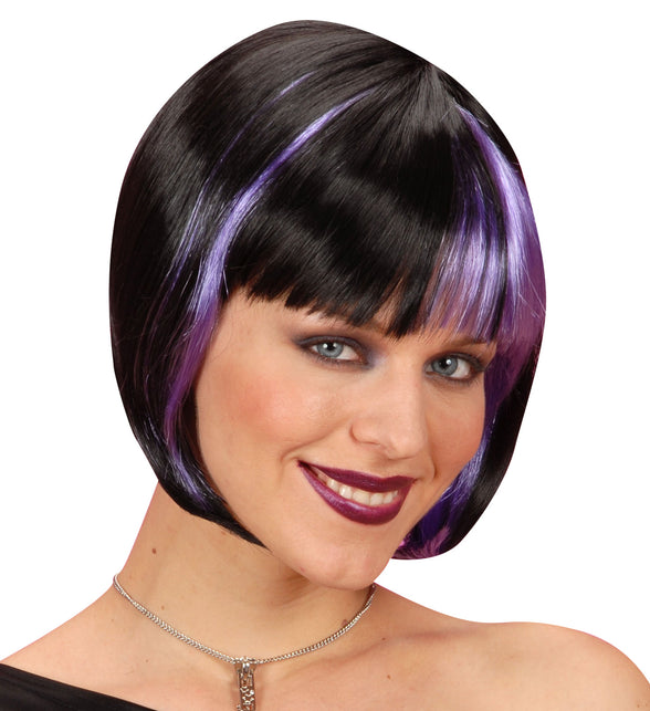 Widmann SRL Bob pruik zwart met paarse highlights