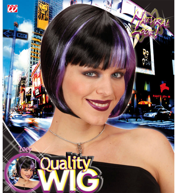 Widmann SRL Bob pruik zwart met paarse highlights