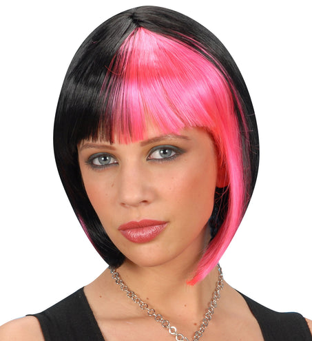 Widmann SRL Bob pruik zwart met roze highlights