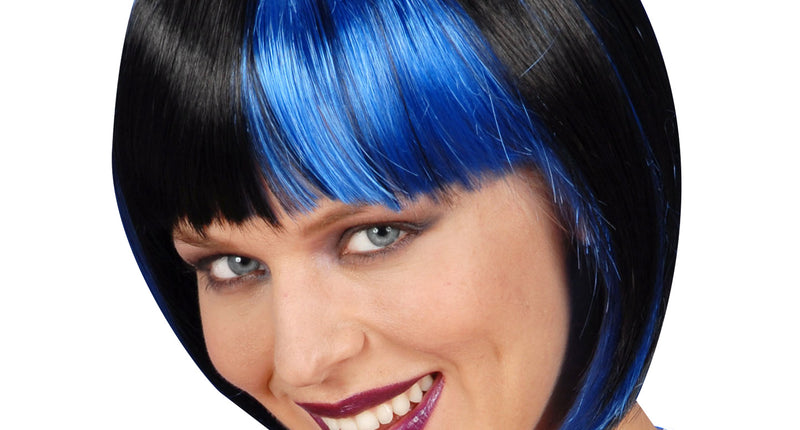 Widmann SRL Boblijn pruik zwart met blauwe highlights