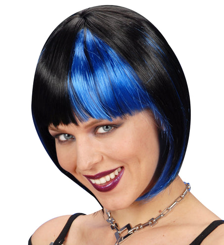 Widmann SRL Boblijn pruik zwart met blauwe highlights