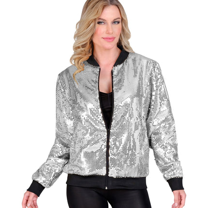 Widmann SRL Bomberjack zilver pailletten