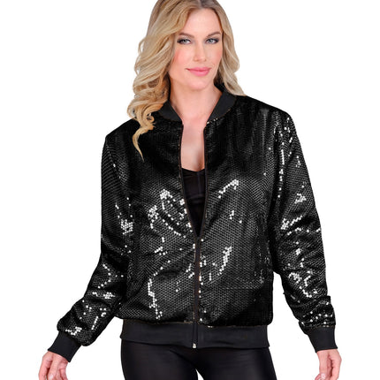 Widmann SRL Bomberjack zwart glitter
