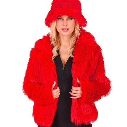 Widmann SRL Bontjas pluche dames rood kostuum Fleur