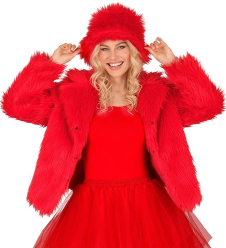 Widmann SRL Bontjas pluche dames rood kostuum Fleur