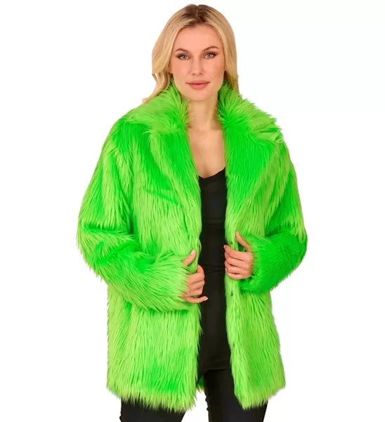 Widmann SRL Bontjas pluche neon groen kostuum Olivia