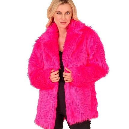 Widmann SRL Bontjas pluche neon roze kostuum Lotte