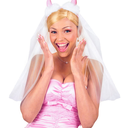 Widmann SRL Bride to be sluier met roze hoorntjes