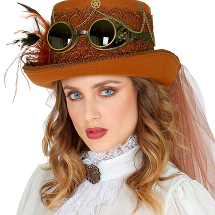 Widmann SRL Bruine hoge hoed Steampunk
